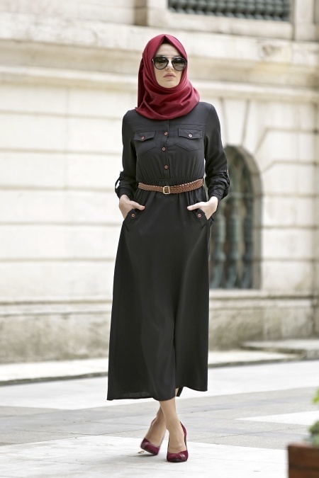 Neva Style - Black Hijab Dress 3002S