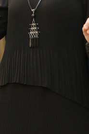 Pliseli Siyah Tesettür Elbise 31431S - Thumbnail