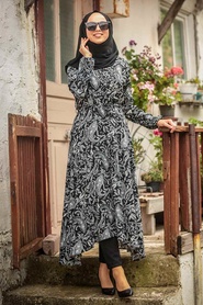 Neva Style - Black Hijab Dress 3328S - Thumbnail
