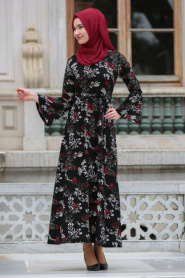 Neva Style - Black Hijab Dress 3624S - Thumbnail