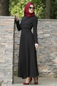 Neva Style - Black Hijab Dress 3988S - Thumbnail