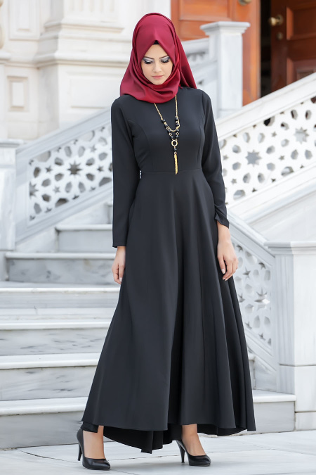 Neva Style - Black Hijab Dress 4055S