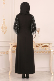 Püsküllü Siyah Tesettür Elbise 40640S - Thumbnail