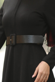 Gizli Düğmeli Siyah Tesettür Elbise 41510S - Thumbnail