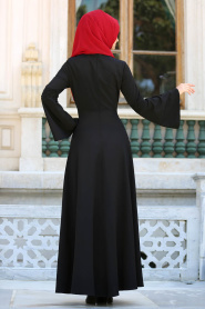 Volan Kol Siyah Tesettür Elbise 41580S - Thumbnail
