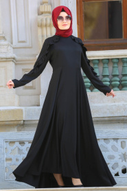 Fırfırlı Siyah Tesettür Elbise 41820S - Thumbnail