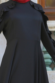 Fırfırlı Siyah Tesettür Elbise 41820S - Thumbnail