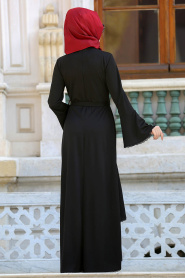 Volan Kol Siyah Tesettür Elbise 41840S - Thumbnail