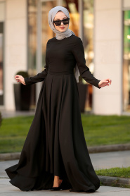 Kemer Detaylı Siyah Tesettür Elbise 42501S - Thumbnail