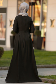 Kemer Detaylı Siyah Tesettür Elbise 42501S - Thumbnail