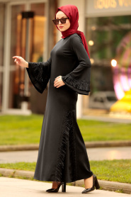 Volan Kol Siyah Tesettür Elbise 4260S - Thumbnail