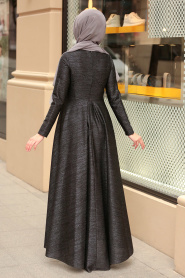 Kolyeli Siyah Tesettür Elbise 4269S - Thumbnail