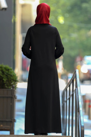 Boncuk Detaylı Siyah Tesettür Elbise 51421S - Thumbnail