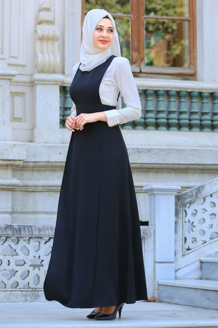 Neva Style - Black Hijab Dress 7056S