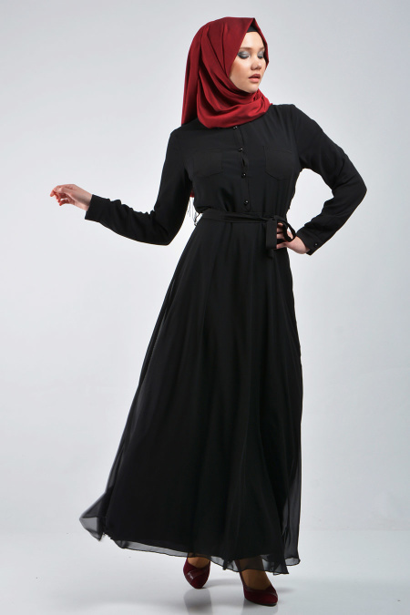 Neva Style - Black Hijab Dress 7057S