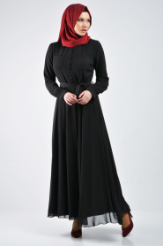 Neva Style - Black Hijab Dress 7057S - Thumbnail