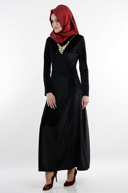 Neva Style - Black Hijab Dress 7058S