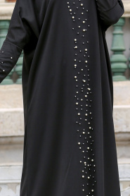 Boncuk Detaylı Siyah Tesettür Elbise 73120S - Thumbnail