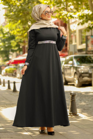 Siyah Tesettür Elbise 79180S - Thumbnail