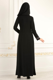 Kemerli Siyah Tesettür Elbise 8219S - Thumbnail