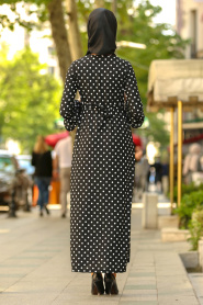 Puantiyeli Siyah Tesettür Elbise 877S - Thumbnail