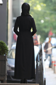 Yakası Nakışlı Siyah Tesettür Elbise 2196S - Thumbnail