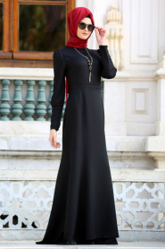 Kolyeli Siyah Tesettür Abiye Elbise 41860S - Thumbnail