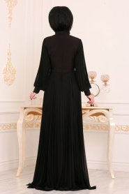 Dantel Detaylı Siyah Tesettür Abiye Elbise 46220S - Thumbnail