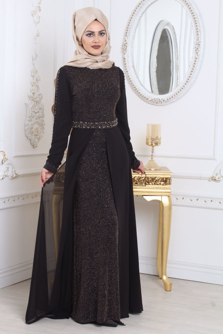 Black Hijab Evening Dress 79380S