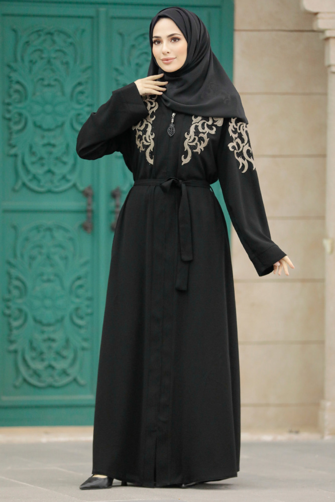 Black Hijab For Women Abaya 90701S - 3