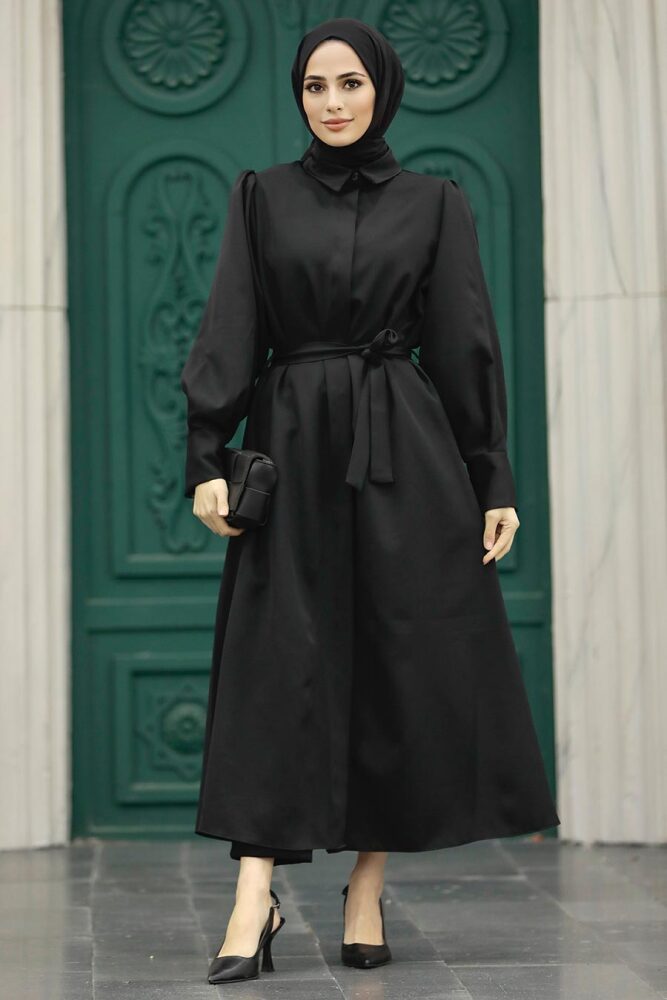 Black Hijab For Women Coat 5885S - 3