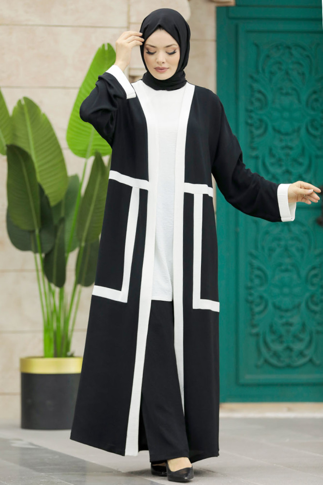 Black Hijab For Women Kimono Triple Suit 30195S - 3