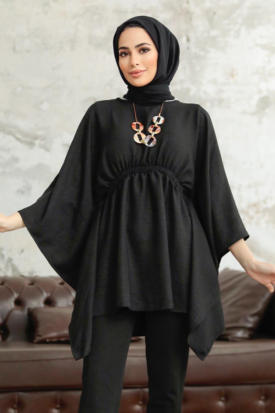 Neva Style - Black Hijab For Women Poncho 41259S