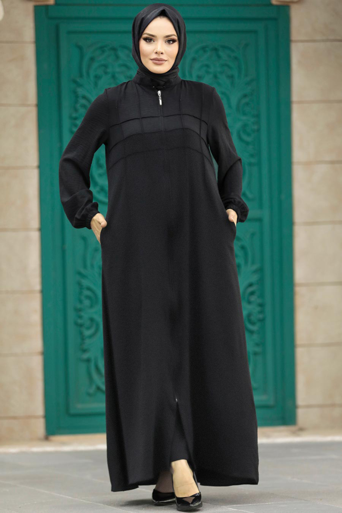 Black Hijab For Women Turkish Abaya 11069S - 2