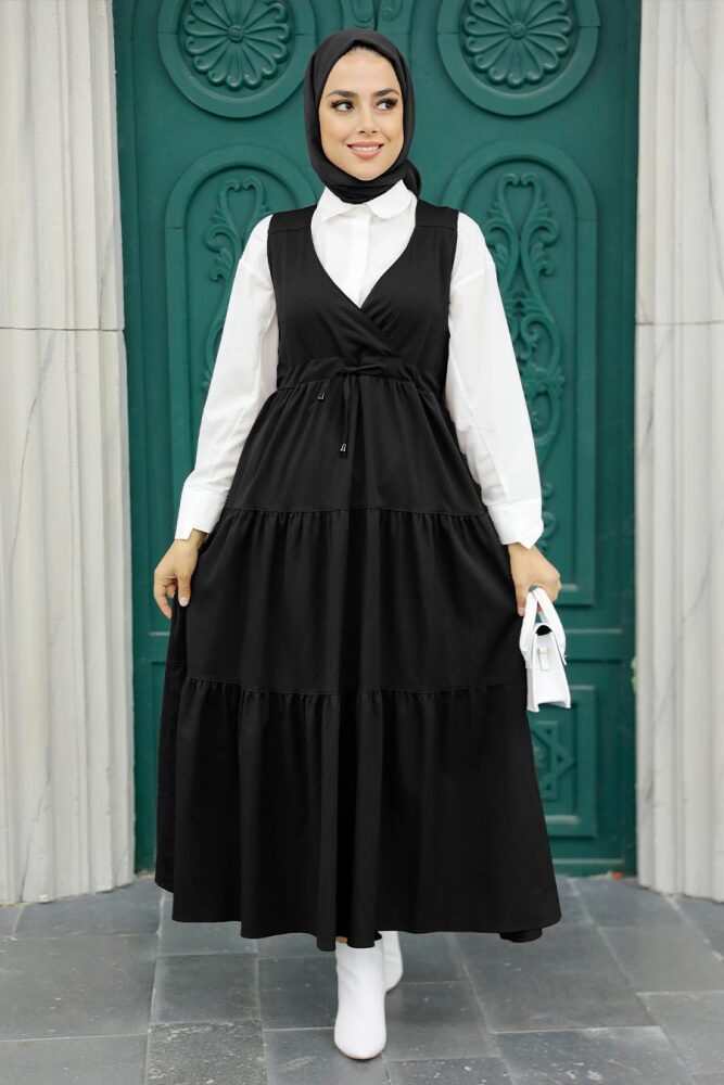 Black Hijab Gilet Dress 577S - 1