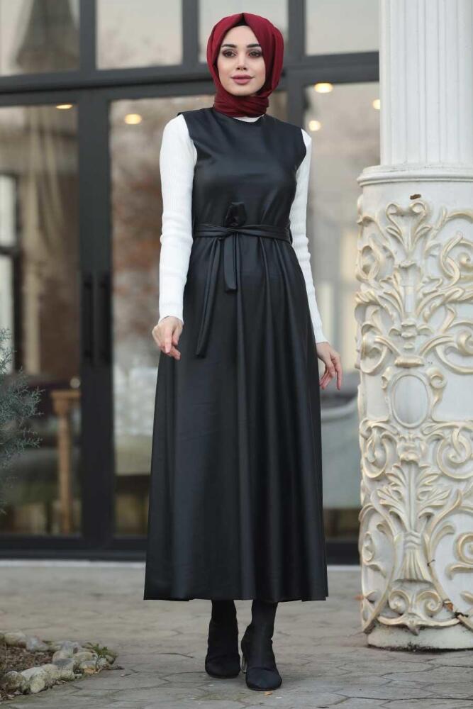 Neva Style -Black Hijab Gilet Dress 85260S - 1