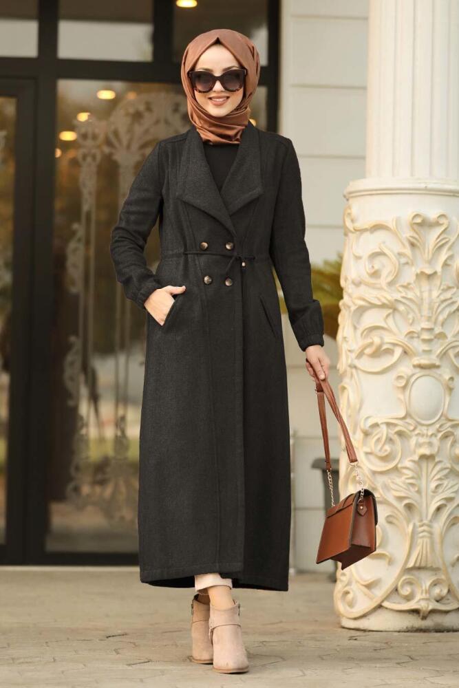 Neva Style - Black Hijab Jaket Coat 5494S - 1