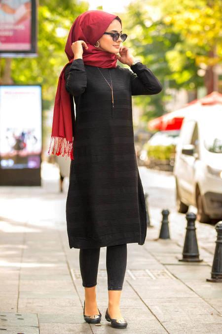 Siyah Tesettür Triko Tunik 153801S - 1