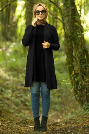 Neva Style -Black Hijab Knitwear Cardigan 16114S - 1