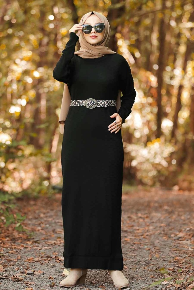 Neva Style - Black Hijab Knitwear Dress 10071S - 1