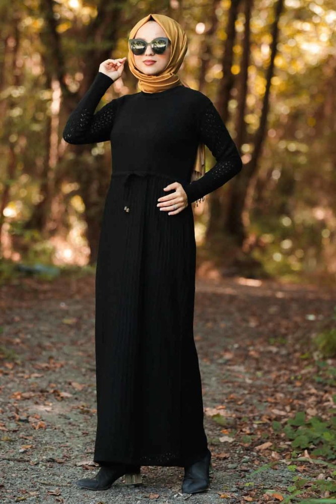 Neva Style - Black Hijab Knitwear Dress 10176S - 1