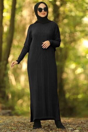 Neva Style - Black Hijab Knitwear Dress 1048S - 1