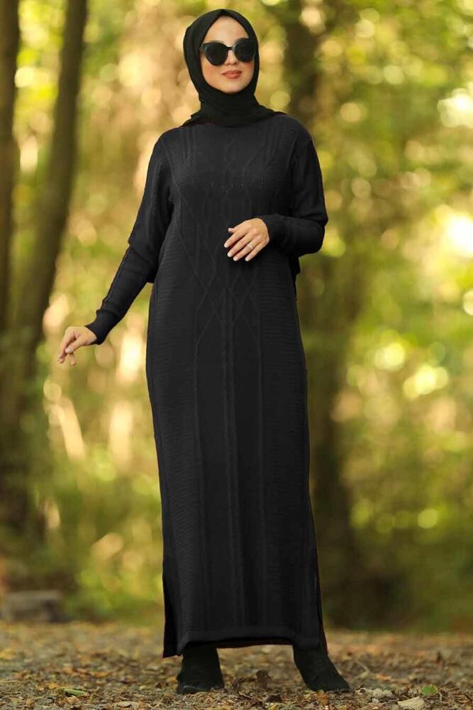 Neva Style - Black Hijab Knitwear Dress 1048S - 1