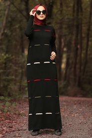 Neva Style - Black Hijab Knitwear Dress 1052S - Thumbnail