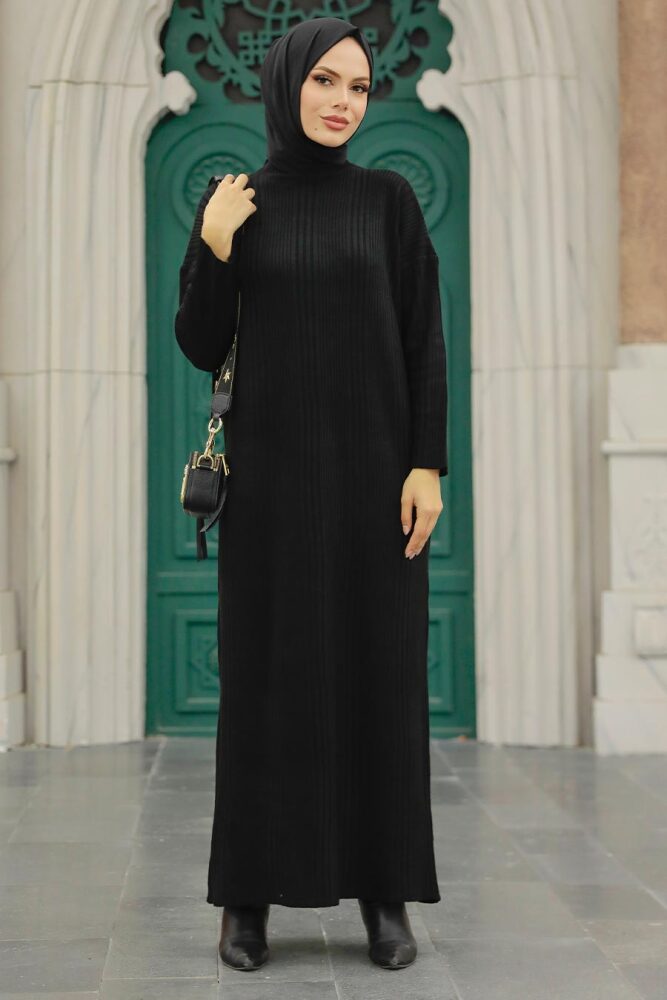 Neva Style - Black Hijab Knitwear Dress 34150S - 1