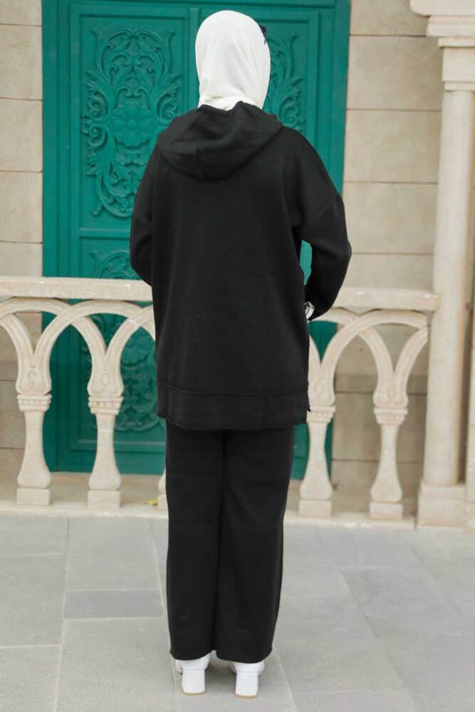 Neva Style - Black Hijab Knitwear Islamic Clothing Dual Suit 25030S - 2