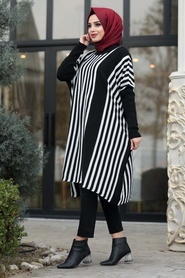 Neva Style - Black Hijab Knitwear Poncho 14350S - Thumbnail