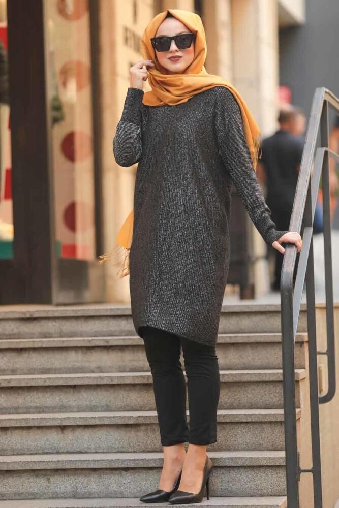 Neva Style - Black Hijab Knitwear Tunic 15618S - 1