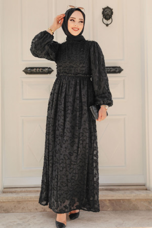 Neva Style - Black Hijab Maxi Dress 1388S - Thumbnail