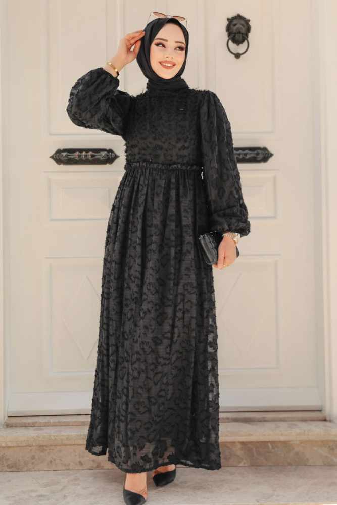 Black Hijab Maxi Dress 1388S - 1